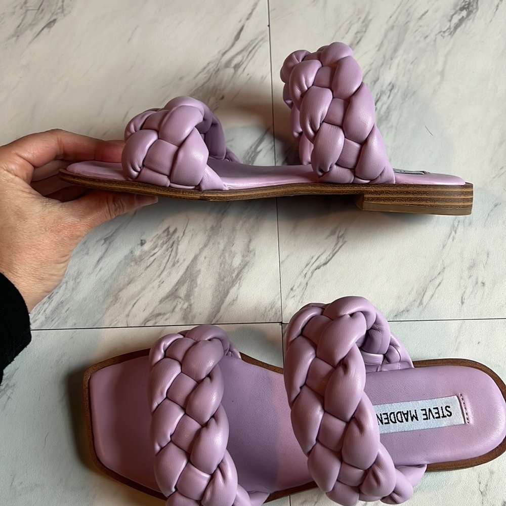 Steve Madden Spain knot sandal slip on slide shoe purple lilac size 6.5 lavender - Picture 4 of 7